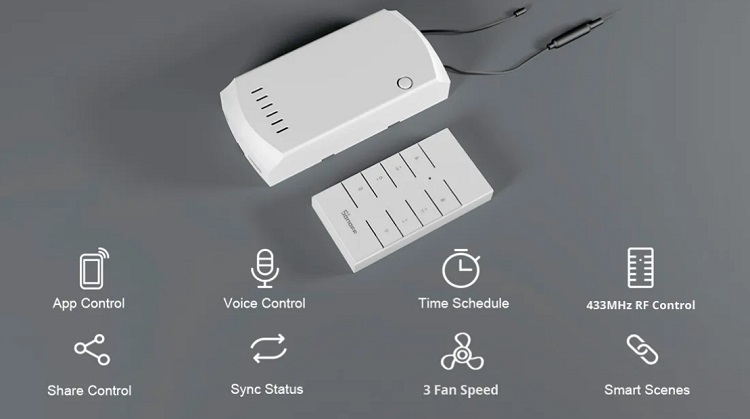 SONOFF iFan04 išmanusis ventiliatoriaus ir šviesos valdiklis Wi-Fi/RF