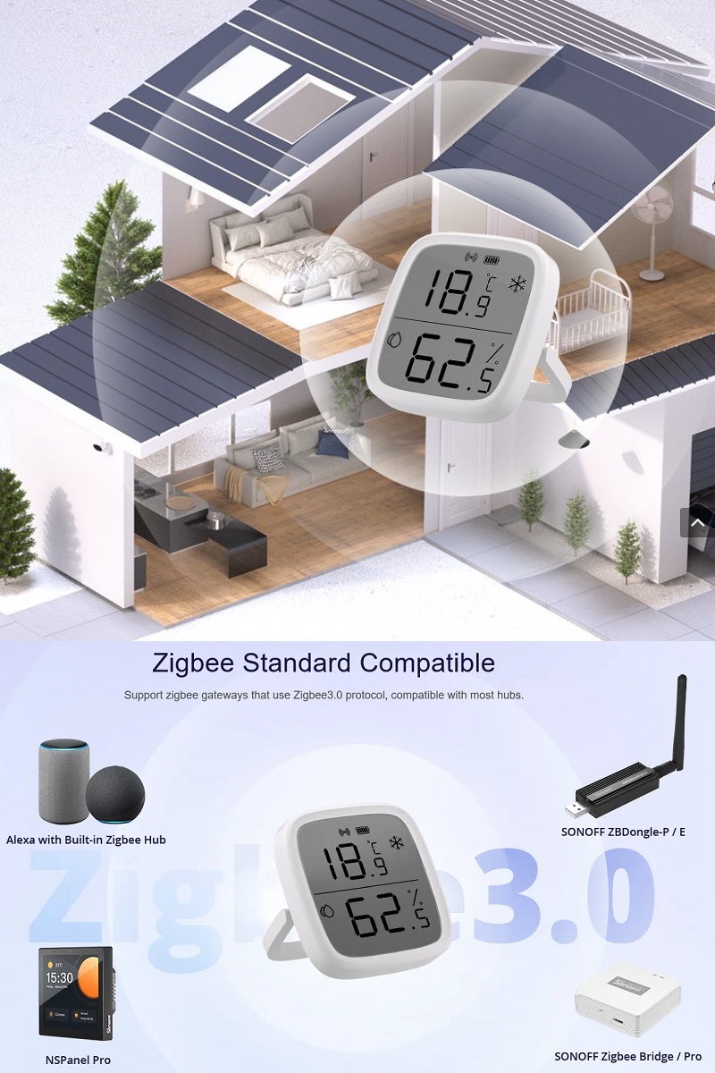 SONOFF Zigbee išmanusis temperatūros ir drėgmės jutiklis su LCD ekranu