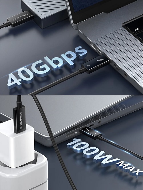Kabelis Thunderbolt 4, USB-C - USB-C, 40Gbps, 100W, 20V/ 5A, 8K/ 60HZ, 1.8m