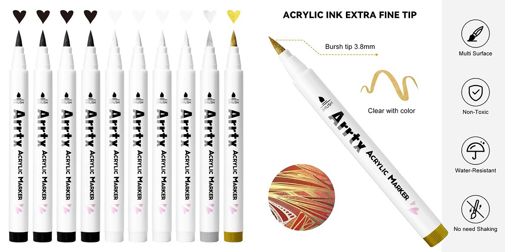 Akriliniai markeriai - flomasteriai ARRTX, 4 spalvų 10vnt.