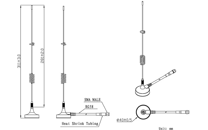 GSM antena, 824~960/1710~2170MHz, 5dBi, 30cm